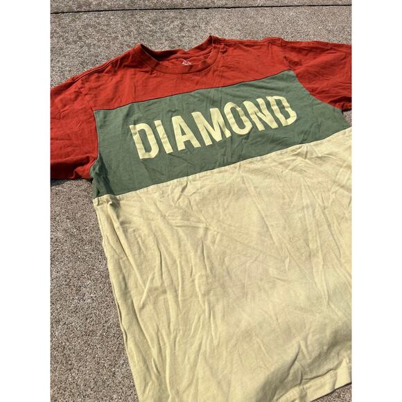 Diamond Top Men Size Large Rust Green Cream Graphic Logo Short Sleeve Tee Shirt - Picture 2 of 5